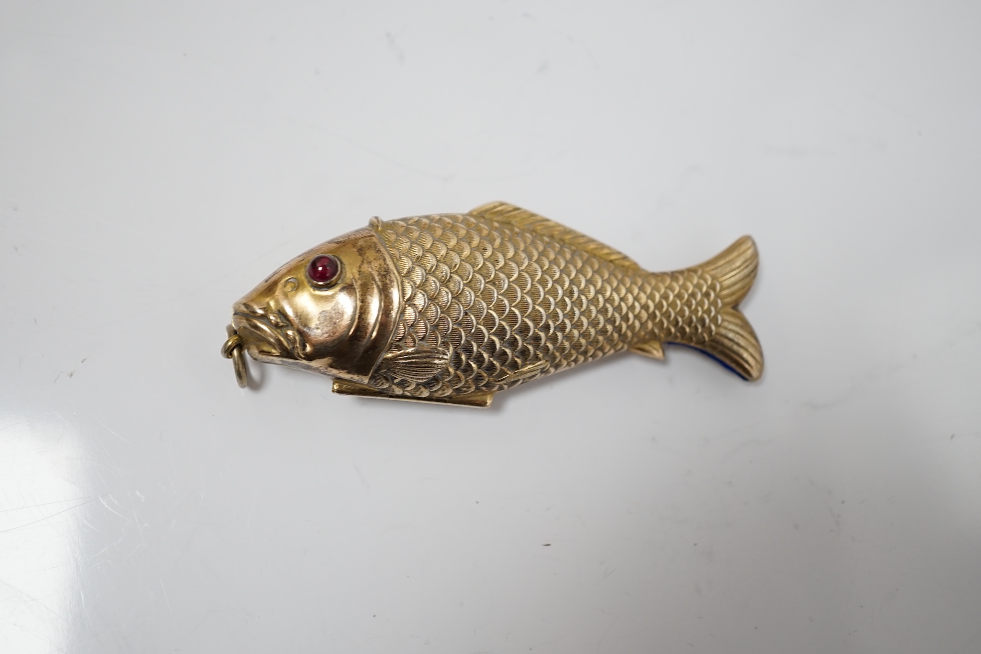 A 19th century plated ‘fish’ necessaire / etui. Condition - fair